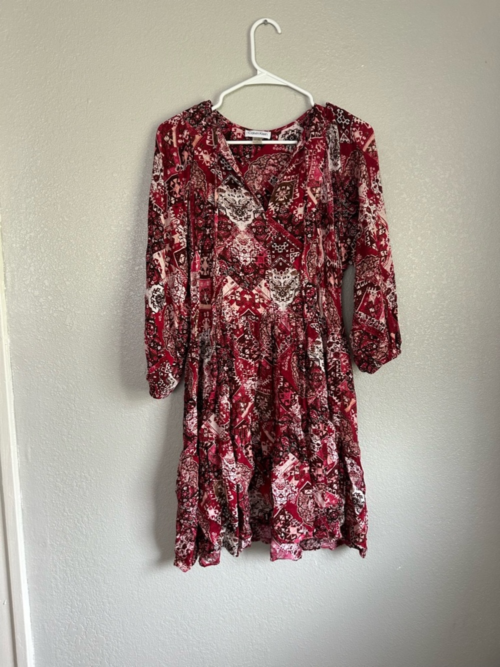 Calvin Klein Boho Aztec 3/4 Sleeves Knee Length Flowy Dress